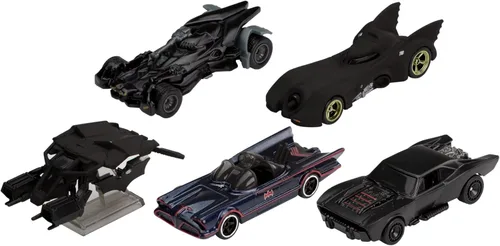 Miniatura 8 de Paquete de juguetes de autos Hot Wheels Batman Batmobile, conjunto de 5 fundiciones favoritas de los fans en escala 1:64 con empaque especial