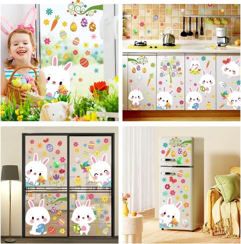 Miniatura 6 de 97 calcomanías de ventana para niños, 9 hojas, calcomanías de conejo de huevo, calcomanías de ventana para el hogar, oficina, suministros