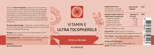 Miniatura 2 de Vitamina E 1000 UI Ultra Tocoferol 450mg Vitamina E Vegana – Los 4 tocoferoles – Alfa Tocoferol + Beta Tocoferol + Gamma Tocoferol + Delta Tocoferol
