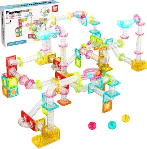 Miniatura 8 de PicassoTiles Carrera de Canicas Juego de 60 piezas, pista de carreras, bloques de construcción magnéticos, juguete educativo, kit de construcción