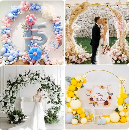 Miniatura 6 de Wokceer Soporte redondo para telón de fondo de 8 pies, arco de boda dorado, soporte de arco de globos de círculo de metal para fiesta de cumpleaños