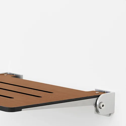 Miniatura 5 de Seachrome Asiento de ducha plegable Silhouette Slimline de 18 pulgadas, para montaje en pared, asiento rústico de teca con marco plateado