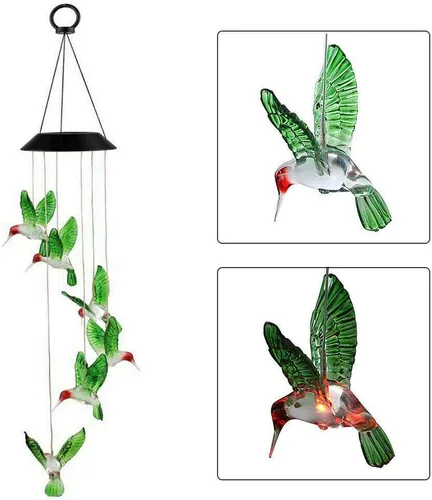 Miniatura 3 de Lámpara solar con diseño de colibrí, campanilla de viento con pájaro que cambia de color, luces decorativas para el jardín al aire libre y terrazas
