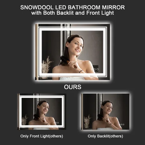Miniatura 2 de Snowdool Espejo LED de baño, 32 x 32 pulgadas con luz frontal y retroiluminada, antivaho, espejo de tocador de baño para pared, función de memoria
