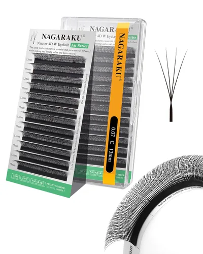 Miniatura 346 de NAGARAKU Extensiones de pestañas Double Tips 4D W, suministros con puntas dobles, gruesas con rizado D de 0.07 mm, bandeja mixta 8-15 mm, 0.07-D