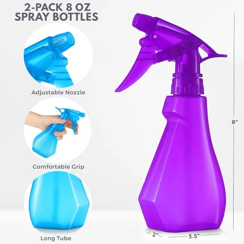 Miniatura 2 de DilaBee Paquete de 2 botellas rociadoras de plástico de 8 onzas – Botella rociadora de agua para el cabello, cocina, entrenamiento de gatos y Azul