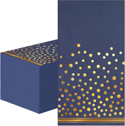 100 Piezas Servilletas de Papel Azules Desechables - Servilletas de Fiesta Azules con Puntos Dorados Servilletas de Cena Azul Marino para Boda Azul