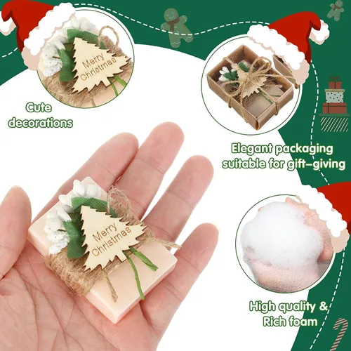 Miniatura 3 de Hoolerry Jabón Perfumado Artesanal Favor de Navidad Jabones Artesanales, Barras de Jabón Artesanal Set de Navidad Decoraciones para Relleno