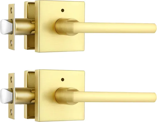 Miniatura 11 de Paquete de 1 pomo de puerta dorado, manija dorada para puerta interior con acabado de latón satinado, manijas de puerta de privacidad