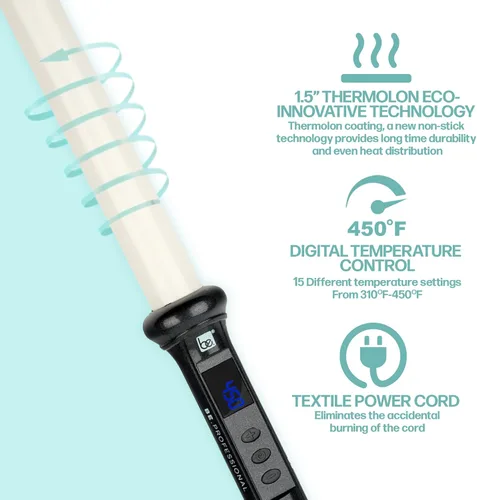 Miniatura 2 de Be. - Rizador de pelo profesional de cerámica de 1 pulgada, rizador de pelo de calor instantáneo con LCD de 310 ℉ - 450 ℉ Control de temperatura
