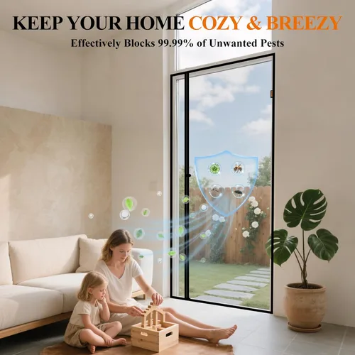 Miniatura 3 de MAGZO Puerta mosquitera magnética, se adapta a puertas de 32'' x 80'' (tamaño de malla de 34'' x 81''), apertura desplazada izquierda y derecha, Gris