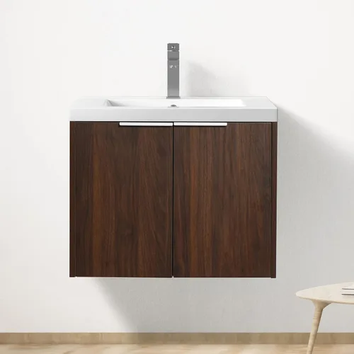 Miniatura 10 de Juego de tocador de baño de 30 pulgadas con lavabo montado en la pared, diseño moderno, gabinete de montaje flotante, tocador de baño con fregadero