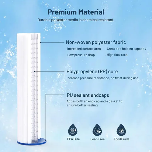 Miniatura 3 de Cartucho de repuesto para filtro de agua de 10 x 2.5 pulgadas, polipropileno de 50 micras y filtro de sedimento plisado de 50 micrones, paquete de 12