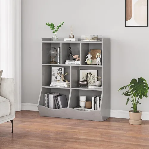 Miniatura 7 de GarveeHome Gabinete de almacenamiento de juguetes gris, estantería de tres niveles para niños y estantería para almacenamiento de libros y juguetes