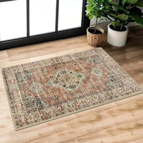 Miniatura 33 de Lahome Alfombra oriental lavable de área pequeña, 2 x 3 pies, para entrada, cocina, ultra fina, suave, tapete antideslizante para puerta de Azul