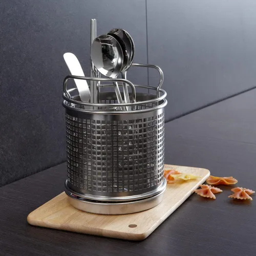 Miniatura 3 de LENITH Soporte redondo para utensilios de cocina de acero inoxidable – Base pesada para estabilidad – Utensilios de cocina con divisor extraíble