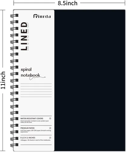 Miniatura 2 de Cuaderno grande en espiral rayado - Paquete de 4 cuadernos rayados de 8.5" x 11" con tapa dura de 7mm, cuaderno de 120 páginas, papel grueso de 100