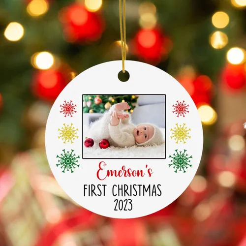 Miniatura 5 de Adorno de fotos para la primera Navidad del bebé 2025, recuerdo personalizado de primera Navidad para nuevos padres, marco de fotos personalizado