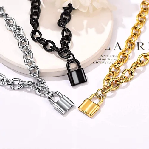 Miniatura 9 de FOCALOOK Pulseras de cadena de eslabones para mujer pulseras personalizables chapadas en oro de 18 quilates pulsera con dije de bloqueo de cadena