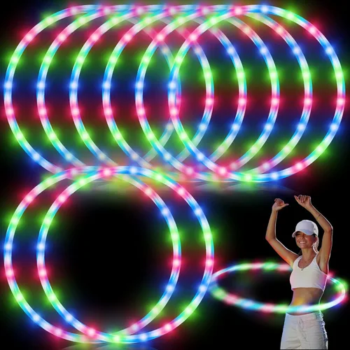 Paquete de 8 aros de luz LED de 36 pulgadas con luces brillantes, aros de ejercicio de fitness, 10 aros de ejercicio que cambian de color, aro