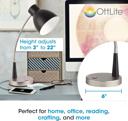 Miniatura 5 de OttLite Lámpara de escritorio LED ajustable con puerto USB de 2.1 A - Portátil, ajustable, luz de escritorio 3 modos de temperatura de color Los