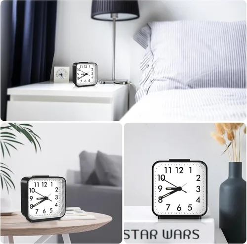 Miniatura 7 de Reloj despertador analógico, reloj de mesa sin tictac con manecilla luminosa y pantalla grande, reloj despertador silencioso con batería con función