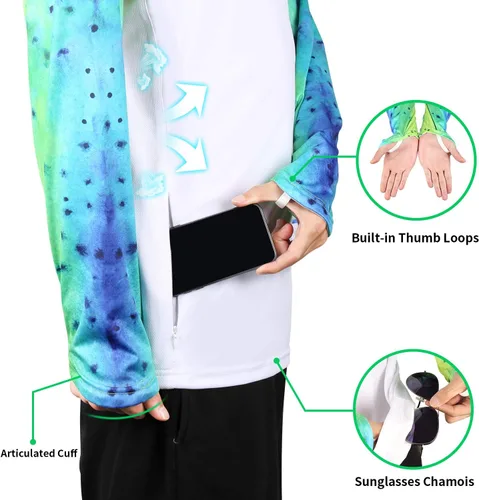 Miniatura 8 de Palmyth - Camiseta de pesca para hombre, con manga larga, protección solar ultravioleta FPU 50+, con bolsillo
