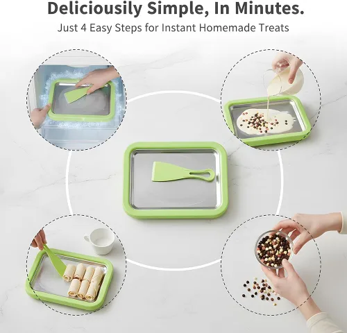Miniatura 4 de At-Home - Kit de helados enrollados, placa de congelación instantánea de acero inoxidable 2026 con 2 raspadores, bandeja de helado casera, yogur