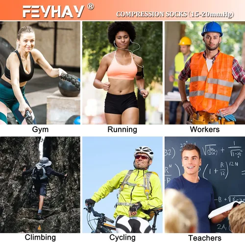Miniatura 6 de FEYHAY Calcetines de compresión de cobre (8 pares) de 15-20 mmHg de circulación es la mejor atlética y diaria para hombres y mujeres, correr