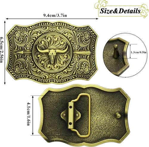 Miniatura 2 de RechicGu Hebilla de cinturón ovalada de calavera de toro de cuerno largo, cuentas de madera turquesa nativa americana, hebillas de vaquero