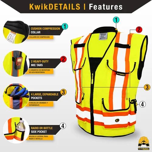Miniatura 4 de KwikSafety - Charlotte, NC - GODFATHER Safety Vest [CUSHIONED COLLAR + TABLET POCKET] ANSI OSHA Amarillo Clase 2 1 paquete