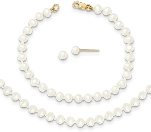 Collar de perlas cultivadas FW de 14 k 0.118-0.157 in de 14 pulgadas, 5 pulgadas. Pulsera y aretes estilo XF502SET, Metal, no conocido