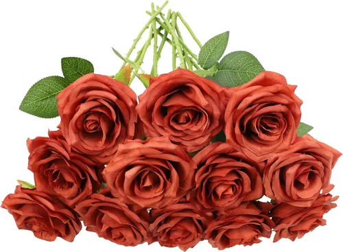 Miniatura 23 de Rosas artificiales, rosas artificiales, rosa falsa de seda, flores falsas de aspecto real con tallos para ramos de boda, mesas, centros de mesa