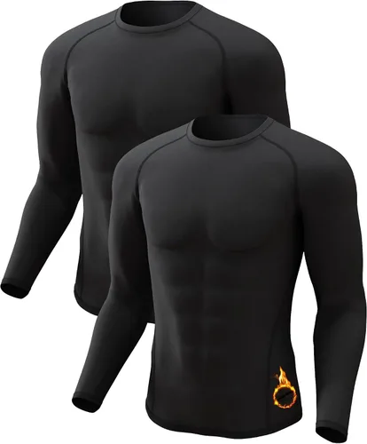 Paquete de 4 o 2 camisetas térmicas para hombre, manga larga, forro polar, capa base, ropa interior de compresión, equipo deportivo deportivo