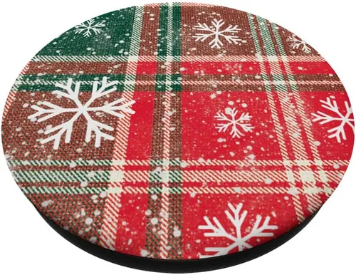 Miniatura 2 de PopSockets MagSafe PopGrip con patrón de cuadros navideños rojos y verdes y copos de nieve para iPhone