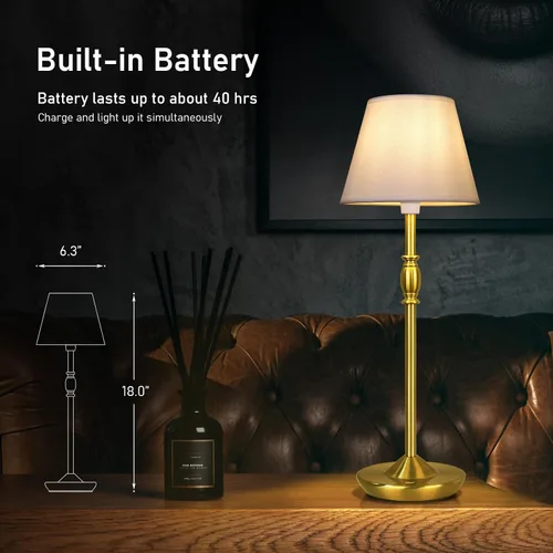 Miniatura 3 de Cordless Table Lamp Portable Small LED Touch Lamp with Dimmer, 18" 2700K Rechargeable Battery Light for Bedside, Dining Room, Bedroom Lamp, Patio