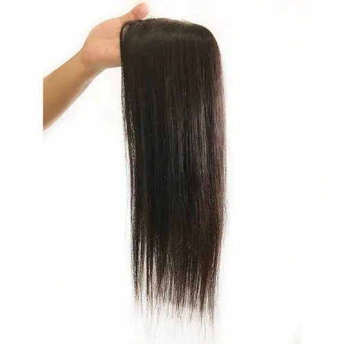 Miniatura 4 de Parte superior de cabello humano con base de seda larga con clip de 5 x 5 pulgadas, extensiones de cabello lacio virgen 100% real, 4.7 x 5.1 in
