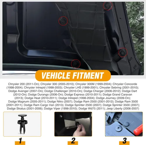 Miniatura 6 de GOOACC 100 Piezas Clip de Revestimiento de Guardabarros Tipo Empuje Retenedor de Nailon Sujetador de Repuesto para Dodge 1996-2015 Jeep Grand 100