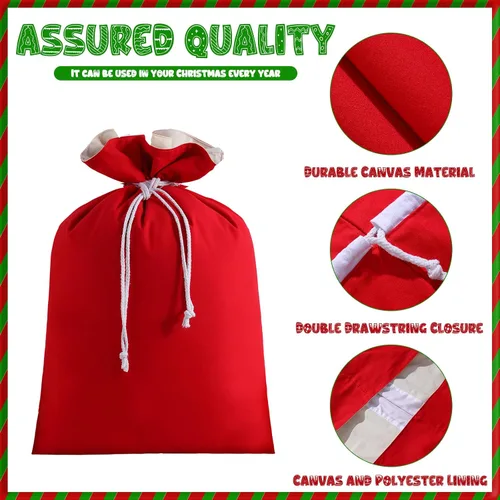Miniatura 3 de DYSHAYEN Saco de Santa Bolsa de Regalo de Navidad 19.7 X 27.6 Pulgadas Bolsa Grande de Lona de Santa Claus para Suministros de Fiesta de Xmas (Rojo)