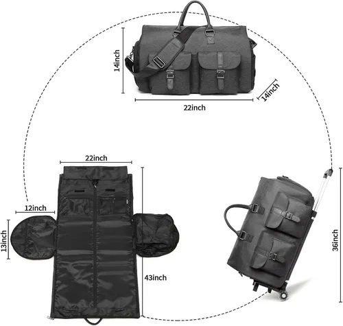 Miniatura 4 de seyfocnia Bolsas de ropa con ruedas, bolsa de ropa con ruedas, bolsa de ropa de viaje con compartimento para zapatos, bolsa de lona con ruedas