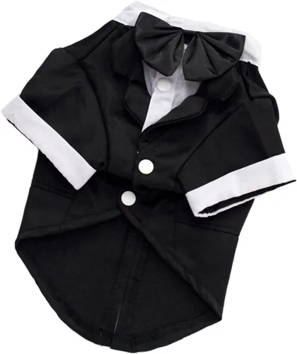 Miniatura 6 de GabeFish Chaquetas de boda para mascotas, traje para perros con pajarita, cachorro, gato, ropa formal camisa esmoquin (negro, S