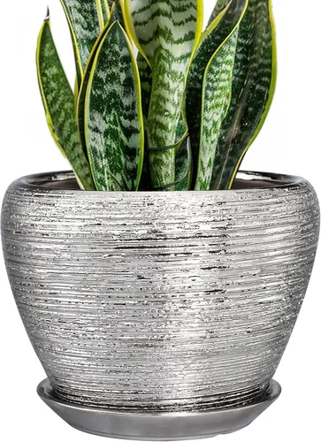 Miniatura 66 de Maceta de Cerámica Moderna con Esmalte para Suculentas con Agujero de Drenaje y Platillo, Maceta Redonda de 6 Pulgadas para Plantas de Flores