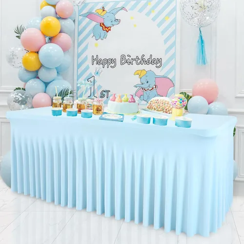 Miniatura 20 de Besutolife falda de mesa de 6 pies rosa para mesa rectangular, falda de mesa de tutú de elastano para fiestas, bodas, baby shower