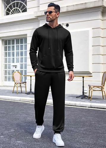 Miniatura 2 de COOFANDY Conjunto deportivo de 2 piezas de manga larga para hombre, conjunto casual con capucha