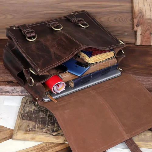 Miniatura 2 de cuero Maletín de cuero de 18 pulgadas portátil Messenger Bolsas para hombres y mujeres mejor oficina College maletín bolsa de hombro