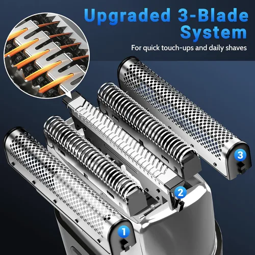 Miniatura 2 de Afeitadoras eléctricas para hombres: Mini maquinilla de afeitar eléctrica con 3 cuchillas flotantes, pantalla LED, doble velocidad - Afeitadora