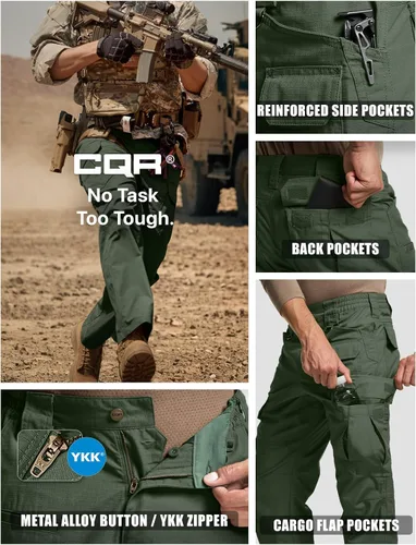 Miniatura 7 de CQR - Pantalones tácticos tipo cargo para hombre, tejido ripstop, resistentes al agua, ligeros, para uso diario, trabajo, senderismo o exteriores