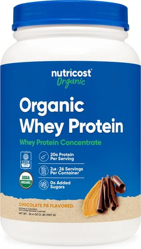 Miniatura 8 de Nutricost Concentrado de proteína de suero orgánico, sabor a mantequilla de maní de chocolate, (1 libra), sin gluten, sin OMG