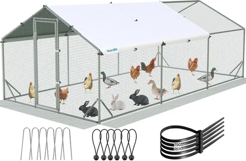 Miniatura 16 de Quictent Gallinero grande de metal para más de 10 aves de corral con paño de hardware lateral y cubierta impermeable, serie avanzada para Blanco