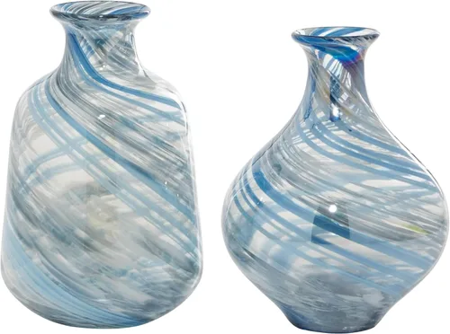Deco 79 Jarrón decorativo de vidrio hecho a mano, jarrones de centro de mesa, juego de 2 jarrones de flores para decoración del hogar, 7 pulgadas de
